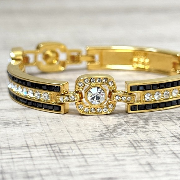 Camrose & Kross Jewelry - Camrose & Kross JBK Black & Clear Rhinestone Gold Tone Bracelet 8.5"